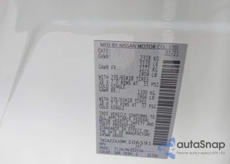 2021 Nissan Murano S Fwd из США, поврежденный, VIN 5N1AZ2AJ0MC106591